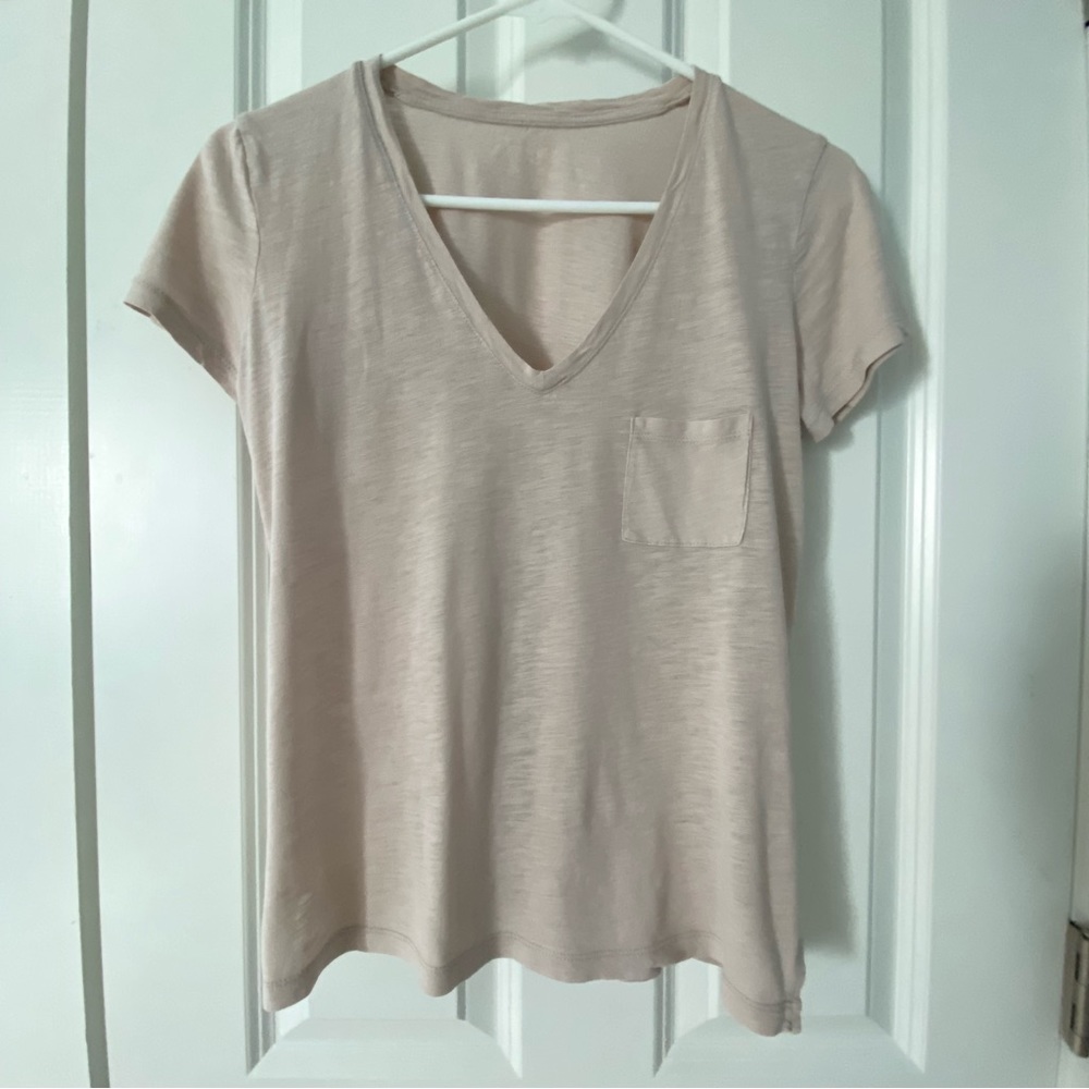 Madewell Whisper Cotton V-neck Pocket Tee, Womens XS, Ashen Silver (light rose)